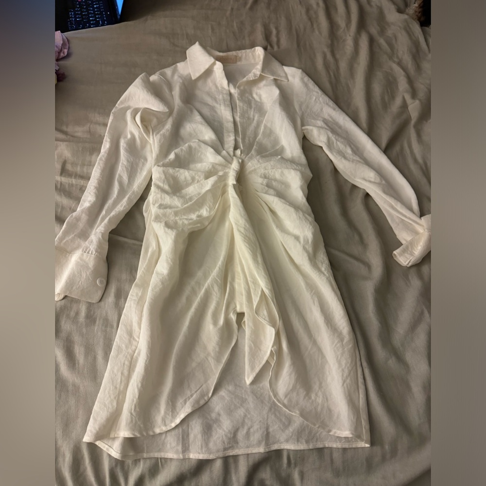 Choosy gauze white low open tie front dress